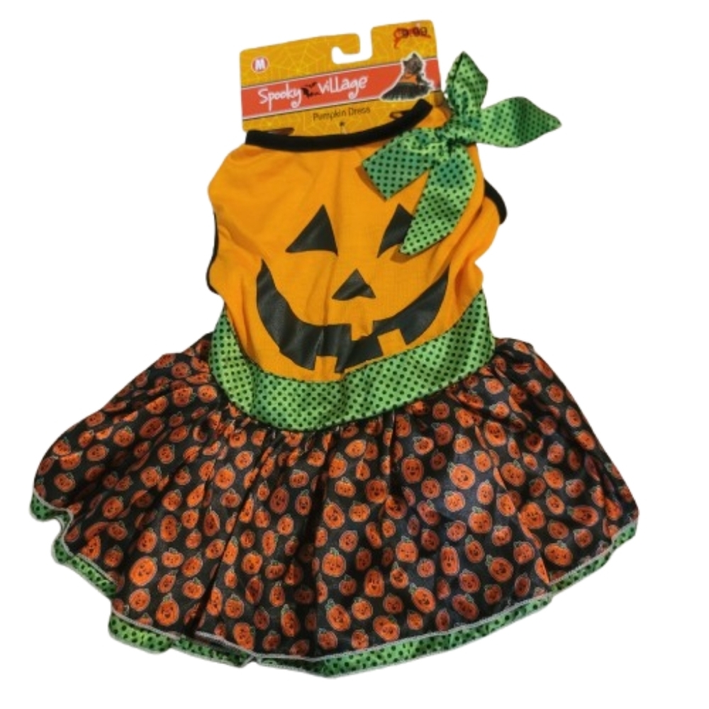 Pumpkin Dress Costume for Dog  - Orange Black Cute Cats Too